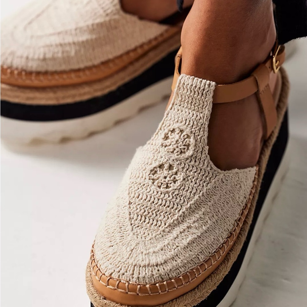 Free People Cream Crochet Platform Espadrille Sandals